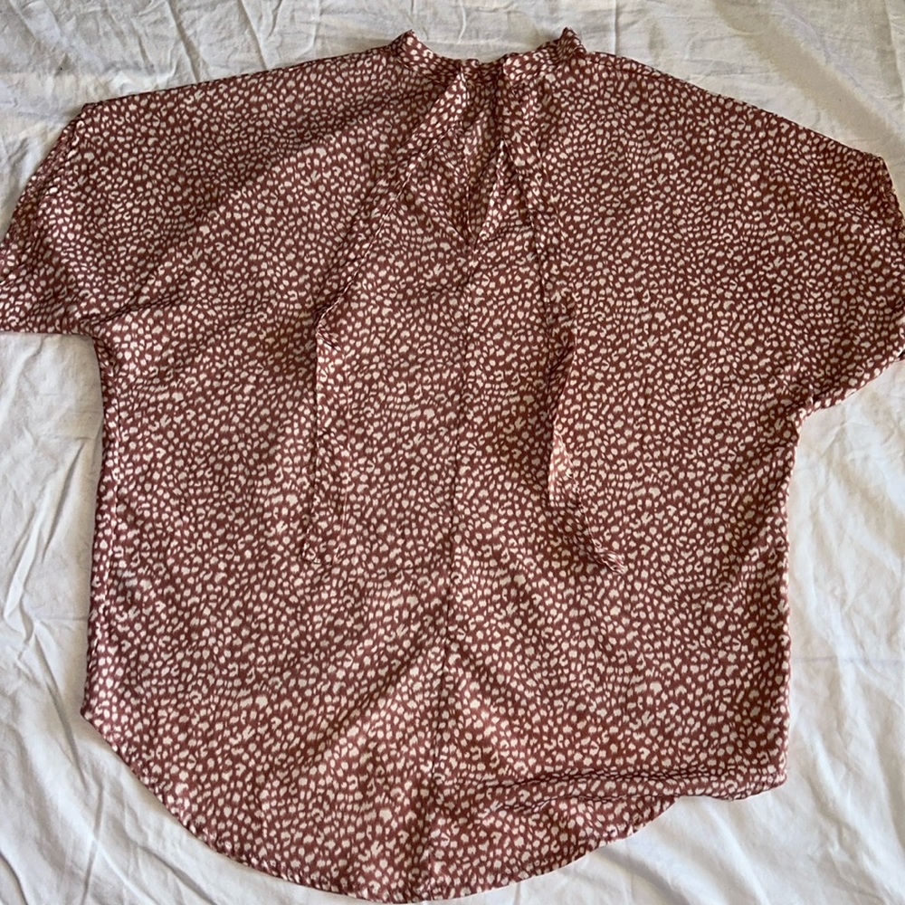 Pink w White Spots Short Sleeve Top / Blouse - Hapsho - Women’s Small